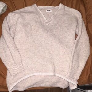 Adora Oversized V-Neck Sweater Oatmeal Beige Marl Knit High-Low Pullover Womens